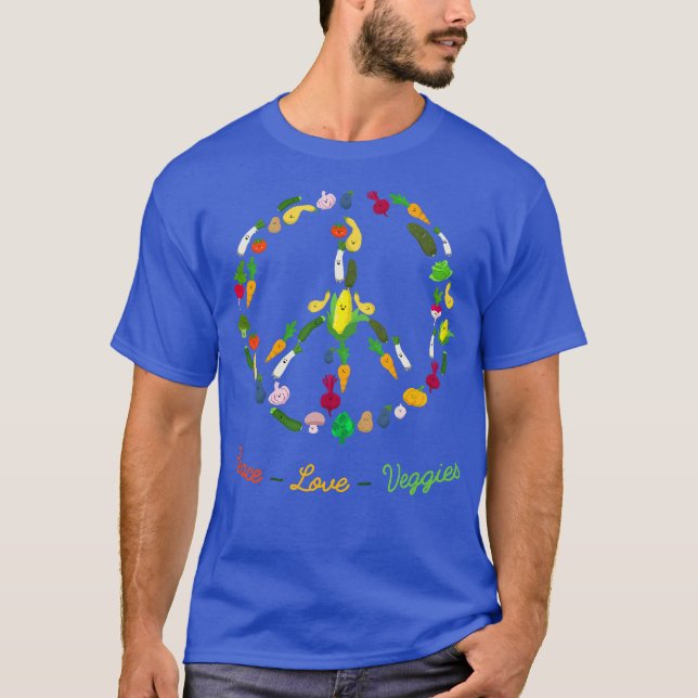 Peace Love Veggie Funny Vegetarian  Emblem Tee (Front)