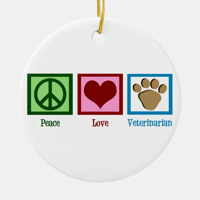 Peace Love Veterinarian Ceramic Tree Decoration (Front)