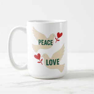 Peace & Love Vintage Dove Art with Heart Motif Coffee Mug