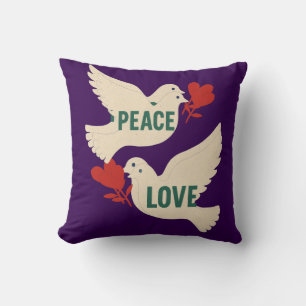 Peace & Love Vintage Dove Art with Heart Motif Cushion