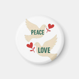 Peace & Love Vintage Dove Art with Heart Motif  Magnet
