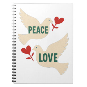 Peace & Love Vintage Dove Art with Heart Motif Notebook