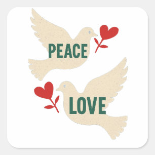 Peace & Love Vintage Dove Art with Heart Motif Square Sticker
