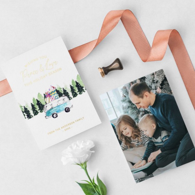 Peace & Love Vintage Van Christmas Holiday Photo (Creator Uploaded)