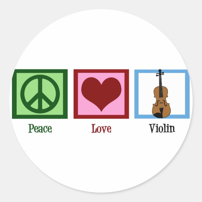Peace Love Violin Classic Round Sticker (Front)
