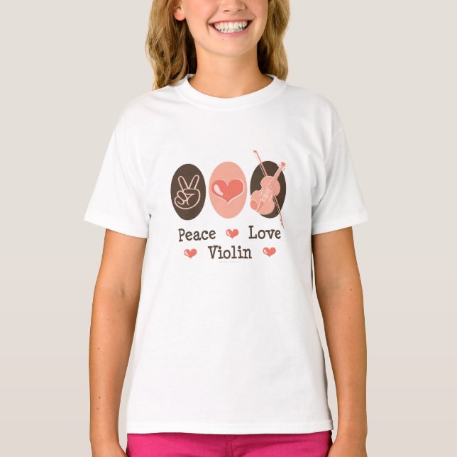 Peace Love Violin Kids Ringer T shirt (Front)