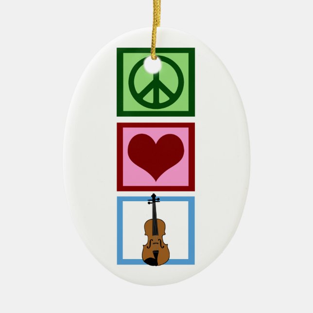 Peace Love Violins Ceramic Tree Decoration (Front)