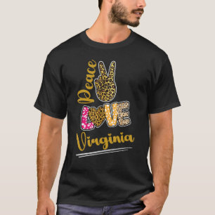 Peace Love Virginia Leopard Finger Peace Hand Sign T-Shirt