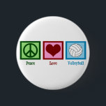 Peace Love Volleyball 6 Cm Round Badge<br><div class="desc">A peace sign,  heart,  and a pretty volleyball on a blue square. I love volleyball,  beach,  indoor,  you name it!</div>