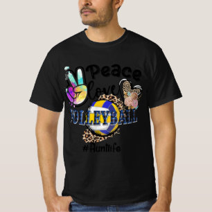 Peace Love Volleyball Aunt Life Mom Grandma Leopar T-Shirt