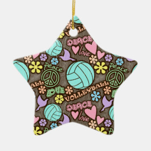 Peace, Love, Volleyball Ceramic Tree Decoration
