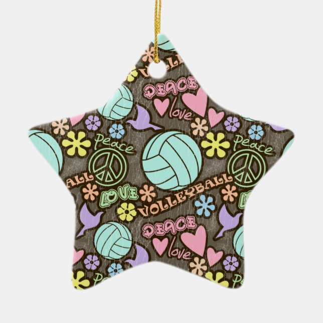 Peace, Love, Volleyball Ceramic Tree Decoration (Front)