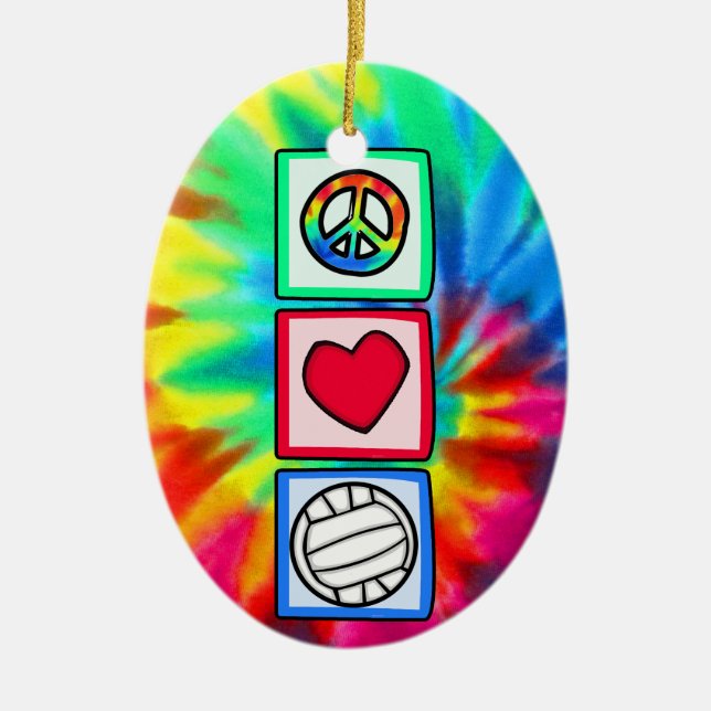 Peace, Love, Volleyball Ceramic Tree Decoration (Front)