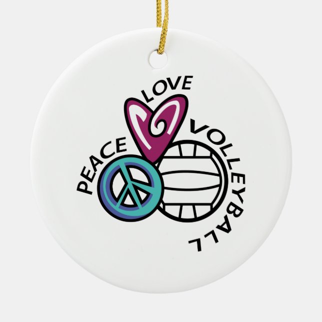 Peace Love Volleyball Ceramic Tree Decoration (Front)