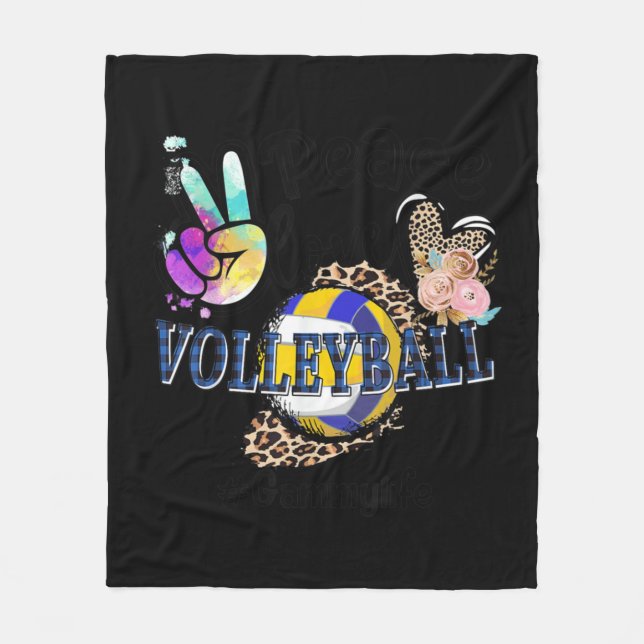 Peace Love Volleyball Gammy Life Mum Grandma Leopa Fleece Blanket (Front)