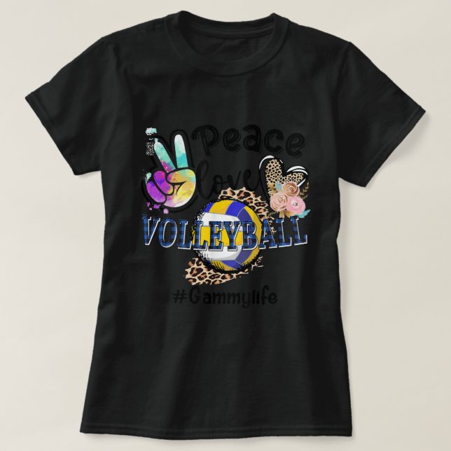 Peace Love Volleyball Gammy Life Mum Grandma Leopa T-Shirt (Design Front)