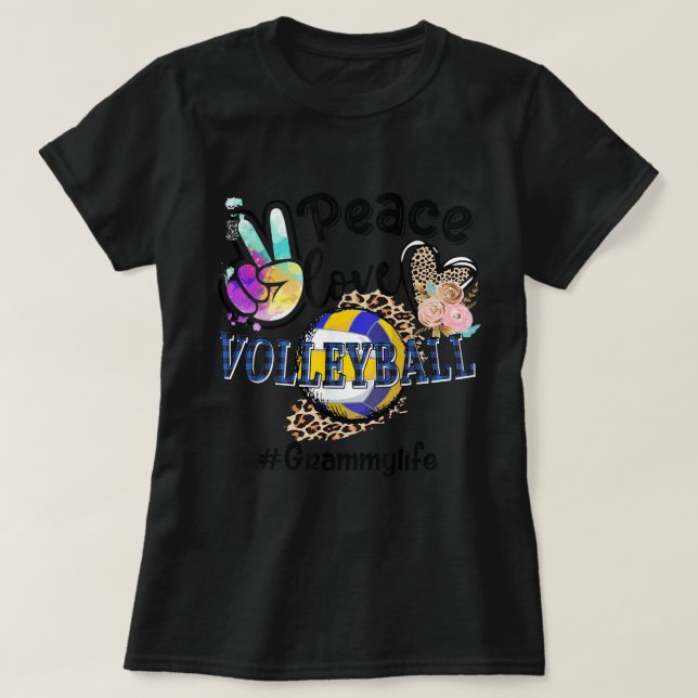 Peace Love Volleyball Grammy Life Mom Grandma Leop T-Shirt (Design Front)