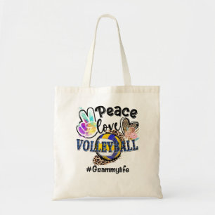 Peace Love Volleyball Grammy Life Mum Grandma Leop Tote Bag