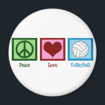 Peace Love Volleyball Magnet<br><div class="desc">A peace sign,  heart,  and a pretty volleyball on a blue square. I love volleyball,  beach,  indoor,  you name it!</div>
