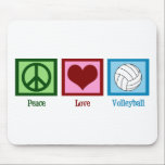 Peace Love Volleyball Mouse Mat<br><div class="desc">A peace sign,  heart,  and a pretty volleyball on a blue square. I love volleyball,  beach,  indoor,  you name it!</div>