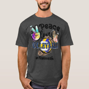Peace Love Volleyball Nannie Life Mom Grandma Leop T-Shirt