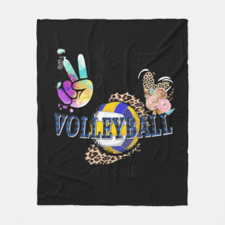 Peace Love Volleyball Oma Life Mum Grandma Leopard Fleece Blanket