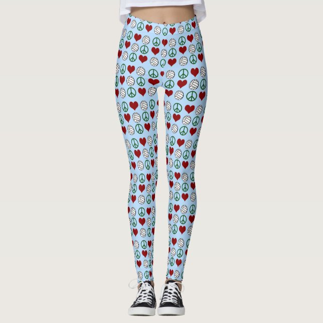 Peace Love Volleyball Pattern Leggings (Front)