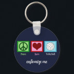 Peace Love Volleyball Player Cute Custom Key Ring<br><div class="desc">A peace sign,  heart,  and a pretty volleyball on a blue square. I love volleyball,  beach,  indoor,  you name it! A cute,  personalised keychain gift for a volleyball team or coach.</div>