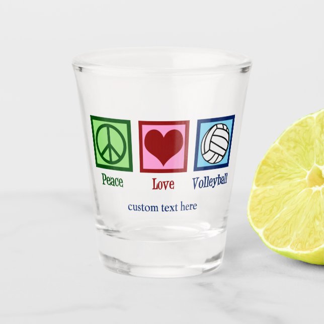 Peace Love Volleyball Player Personalised Team Shot Glass (Front)