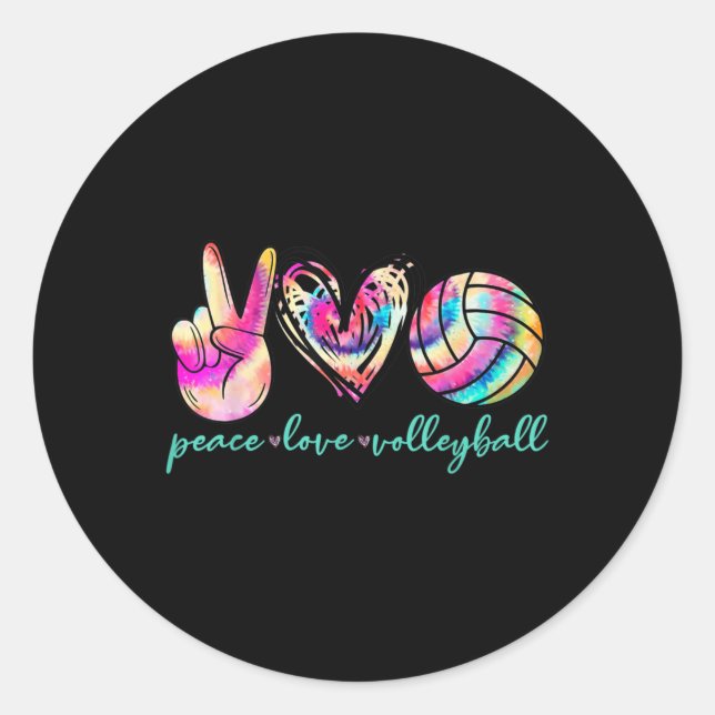Peace Love Volleyball Player Tie Dye Style Women T Classic Round Sticker (Front)