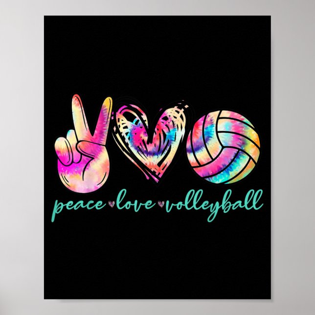 Peace Love Volleyball Player Tie Dye Style Women T Poster (Front)