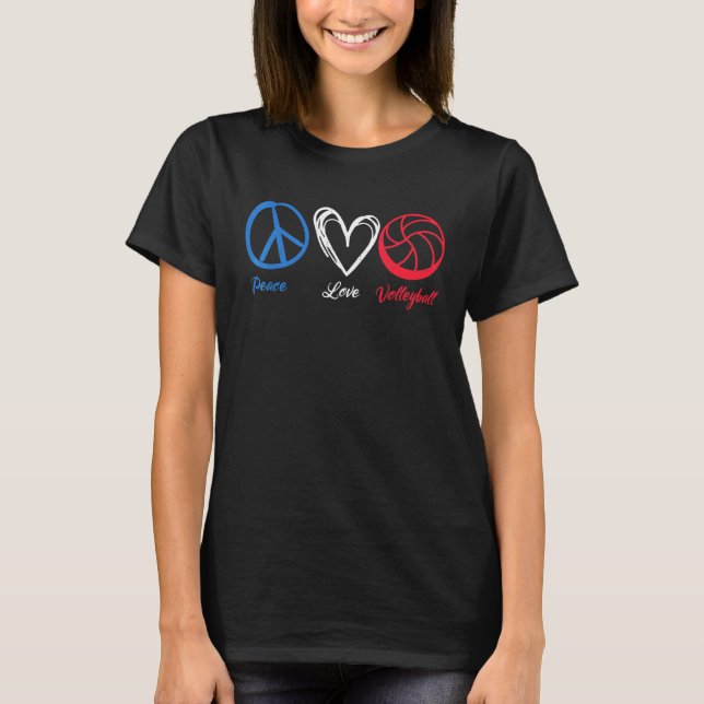 Peace Love Volleyball Players Heart Lovely Ball Sp T-Shirt (Front)