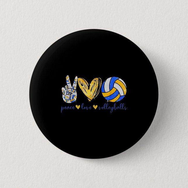 Peace Love Volleyball Retro Art Volleyball Player  6 Cm Round Badge (Front)