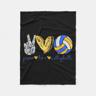 Peace Love Volleyball Retro Art Volleyball Player  Fleece Blanket