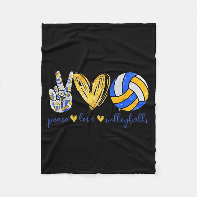 Peace Love Volleyball Retro Art Volleyball Player  Fleece Blanket (Front)