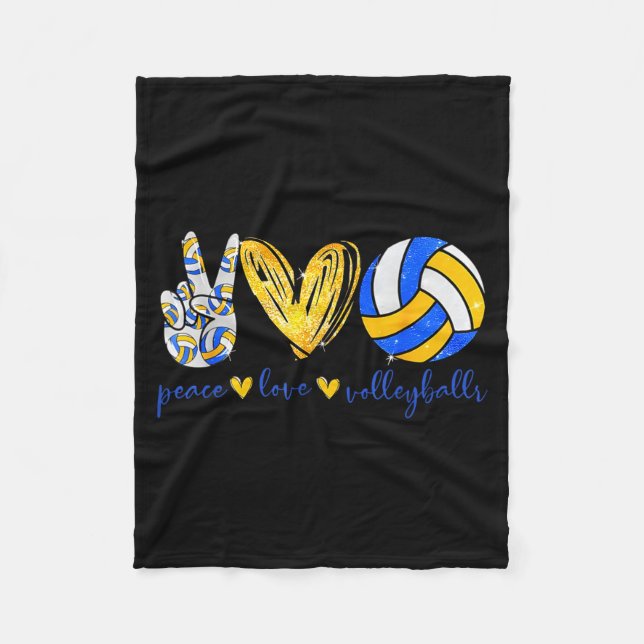 Peace Love Volleyball Retro Art Volleyball Player  Fleece Blanket (Front)