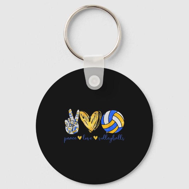 Peace Love Volleyball Retro Art Volleyball Player  Key Ring (Front)