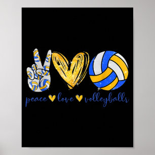 Peace Love Volleyball Retro Art Volleyball Player Poster