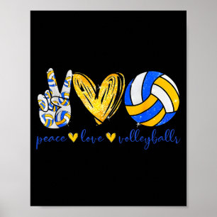Peace Love Volleyball Retro Art Volleyball Player Poster