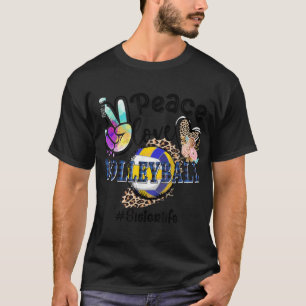 Peace Love Volleyball Sister Life Mum Grandma Leop T-Shirt