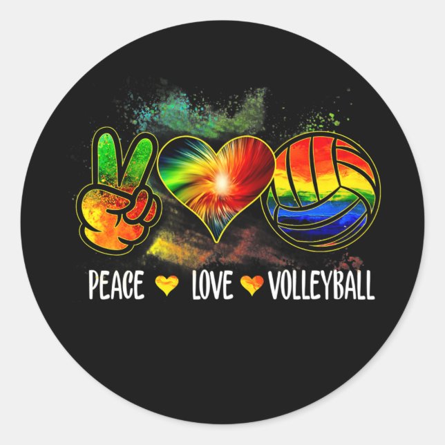 Peace Love Volleyball Tie Dye Volleyball Lover Classic Round Sticker (Front)