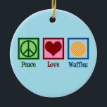 Peace Love Waffles Ceramic Tree Decoration<br><div class="desc">A cute waffle lover gift for a breakfast diner or cafe that serves yummy food. Peace Love Waffles. Funny waffle lover present.</div>