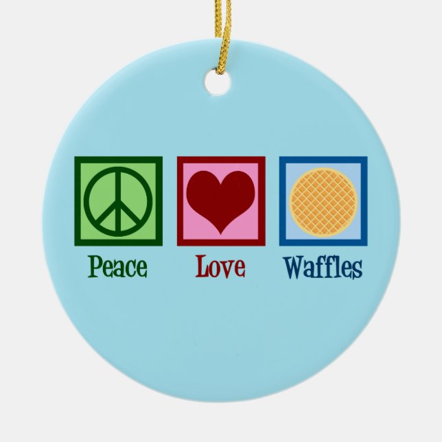 Peace Love Waffles Ceramic Tree Decoration (Front)