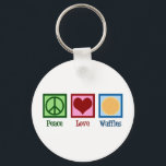 Peace Love Waffles Key Ring<br><div class="desc">A cute waffle lover gift for a breakfast diner or cafe that serves yummy food. Peace Love Waffles.</div>