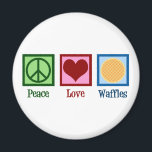 Peace Love Waffles Magnet<br><div class="desc">A cute waffle lover gift for a breakfast diner or cafe that serves yummy food. Peace Love Waffles.</div>