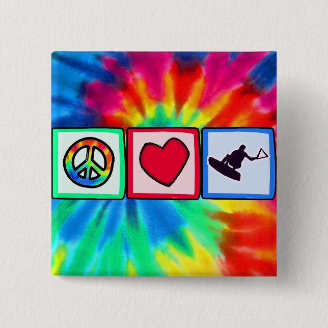 Peace, Love, Wakeboarding 15 Cm Square Badge (Front)
