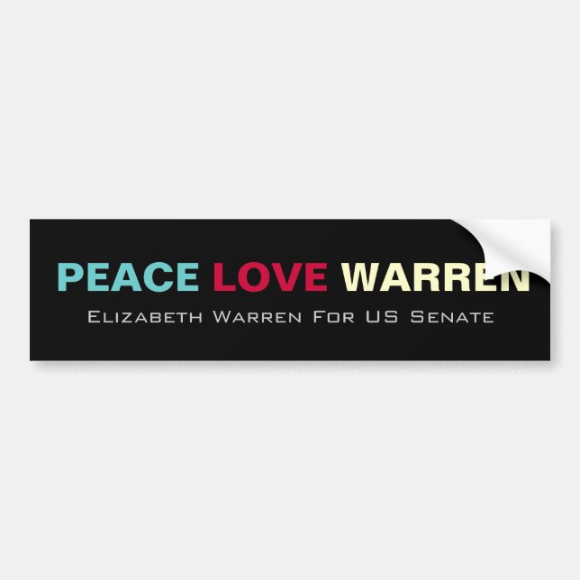 Peace Love WARREN US Senate Bumper Sticker (Front)