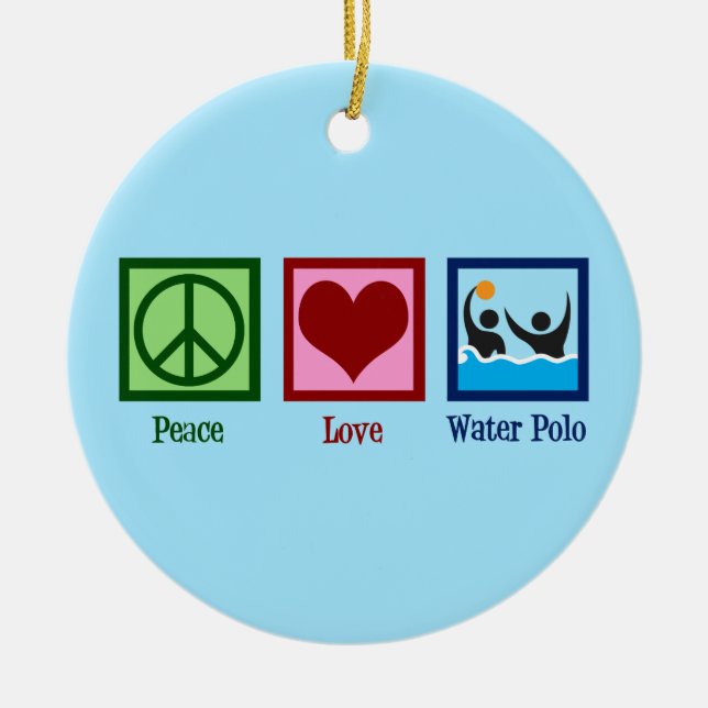 Peace Love Water Polo Ceramic Tree Decoration (Front)