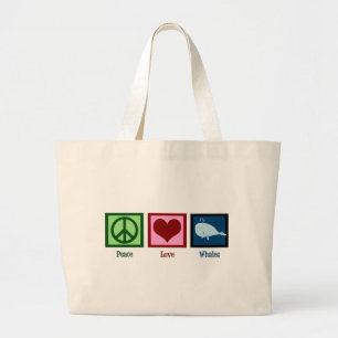 Peace Love Whales Large Tote Bag