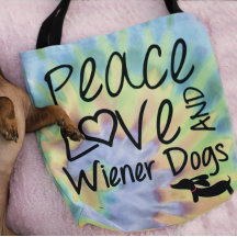 Peace Love & Wiener Dogs Tie Dye Tote Bag